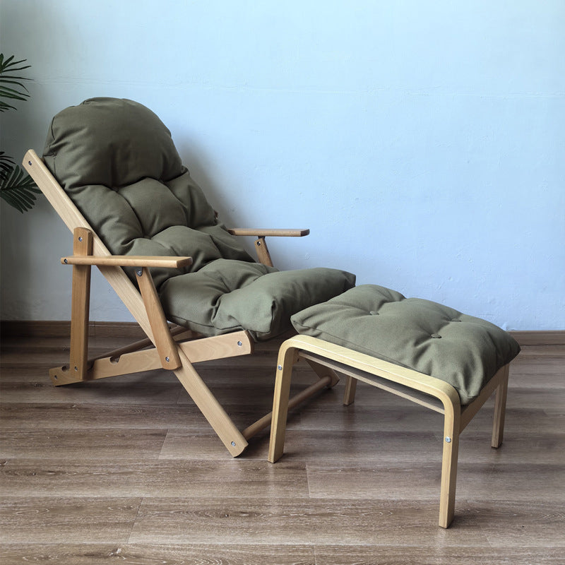 Contemporary Scandinavian Fabric Wood Cotton Bread Foldable Recliner Armrest Footrest For Living Room