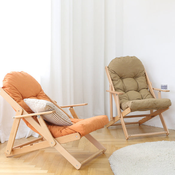 Contemporary Scandinavian Fabric Wood Cotton Bread Foldable Recliner Armrest Footrest For Living Room
