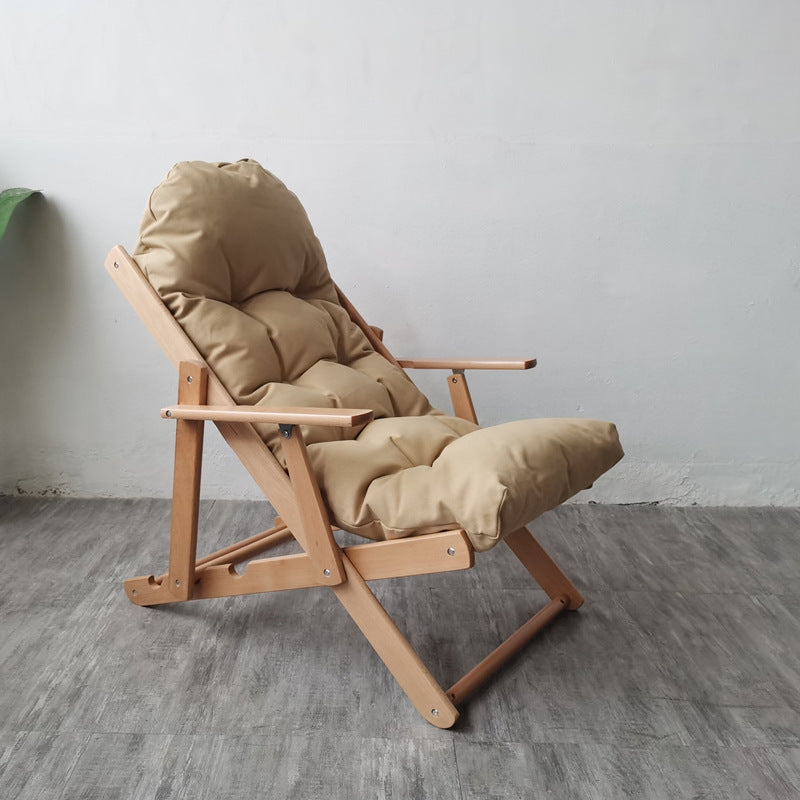 Contemporary Scandinavian Fabric Wood Cotton Bread Foldable Recliner Armrest Footrest For Living Room