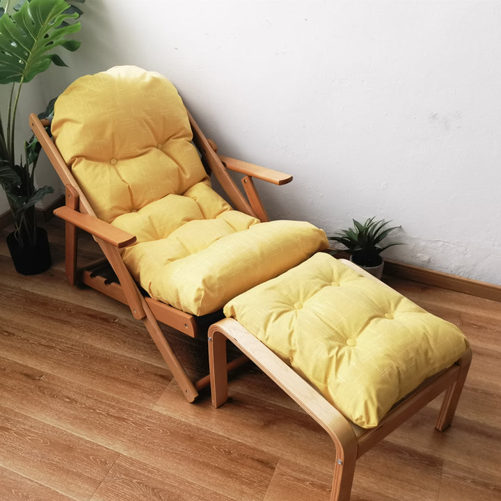 Zeitgenössischer skandinavischer Stoff Holz Baumwolle Brot Klappbarer Liegestuhl Armlehne Fußstütze für Wohnzimmer 