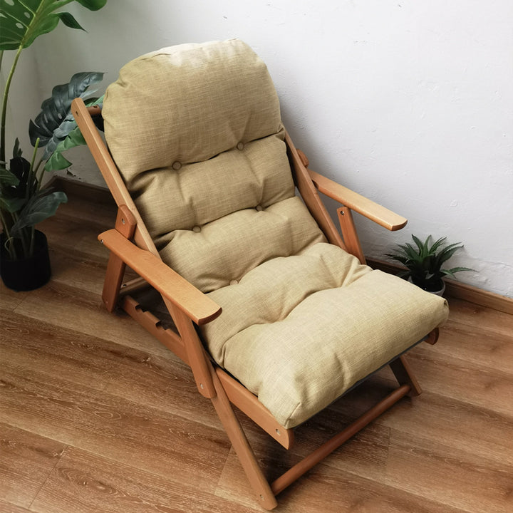 Zeitgenössischer skandinavischer Stoff Holz Baumwolle Brot Klappbarer Liegestuhl Armlehne Fußstütze für Wohnzimmer 