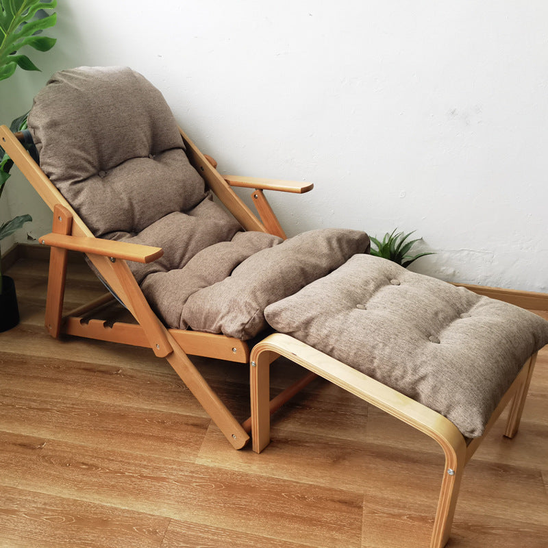 Zeitgenössischer skandinavischer Stoff Holz Baumwolle Brot Klappbarer Liegestuhl Armlehne Fußstütze für Wohnzimmer 