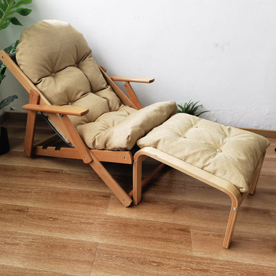Contemporary Scandinavian Fabric Wood Cotton Bread Foldable Recliner Armrest Footrest For Living Room