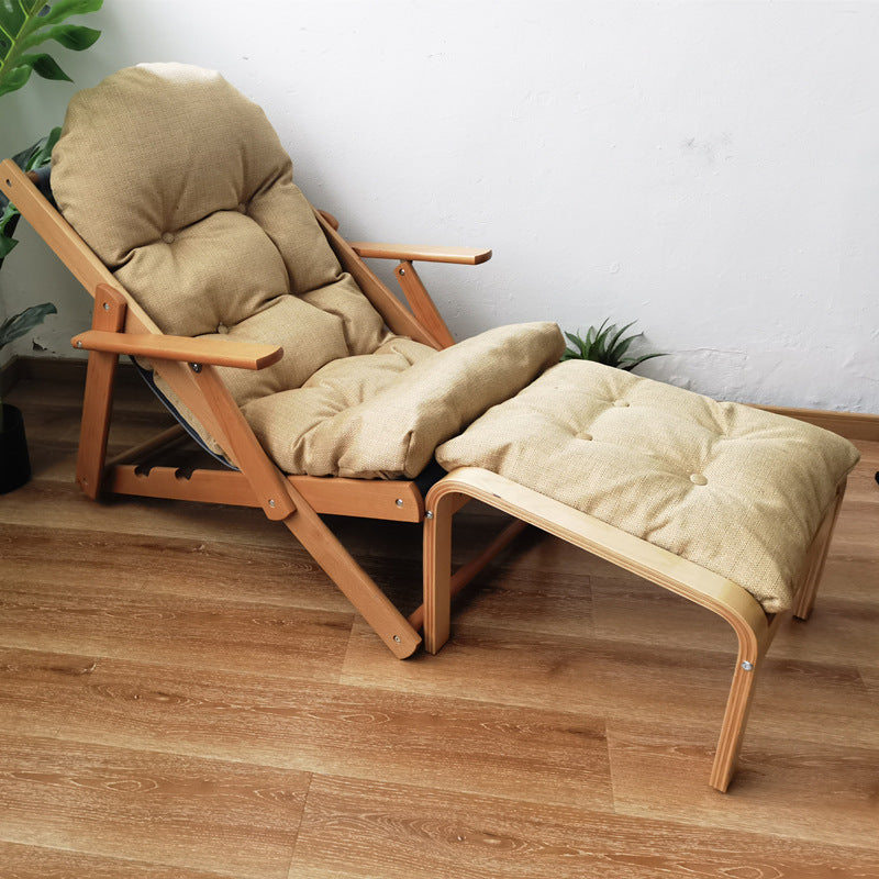 Contemporary Scandinavian Fabric Wood Cotton Bread Foldable Recliner Armrest Footrest For Living Room