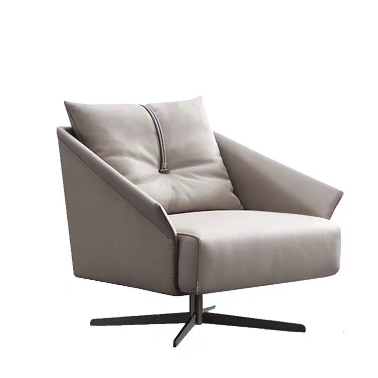 Contemporary Nordic Leather Carbon Steel Sponge Cotton Square Swivel Accent Chair Backrest Armrest For Living Room