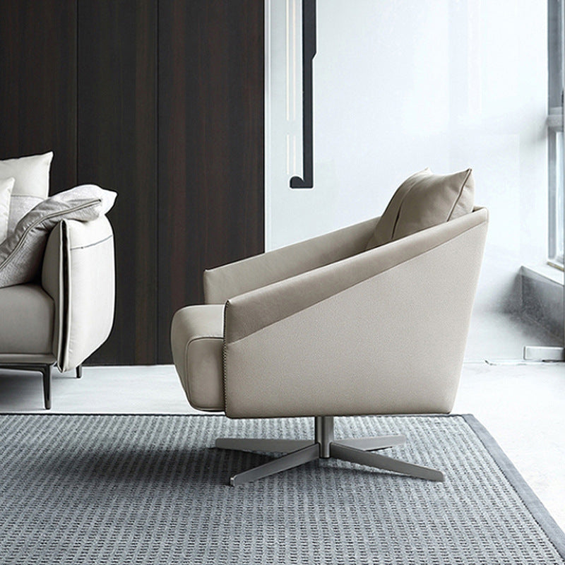 Contemporary Nordic Leather Carbon Steel Sponge Cotton Square Swivel Accent Chair Backrest Armrest For Living Room