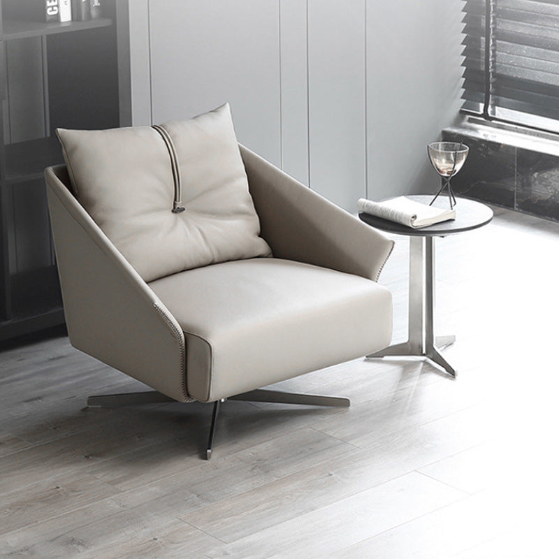 Contemporary Nordic Leather Carbon Steel Sponge Cotton Square Swivel Accent Chair Backrest Armrest For Living Room