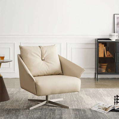 Contemporary Nordic Leather Carbon Steel Sponge Cotton Square Swivel Accent Chair Backrest Armrest For Living Room