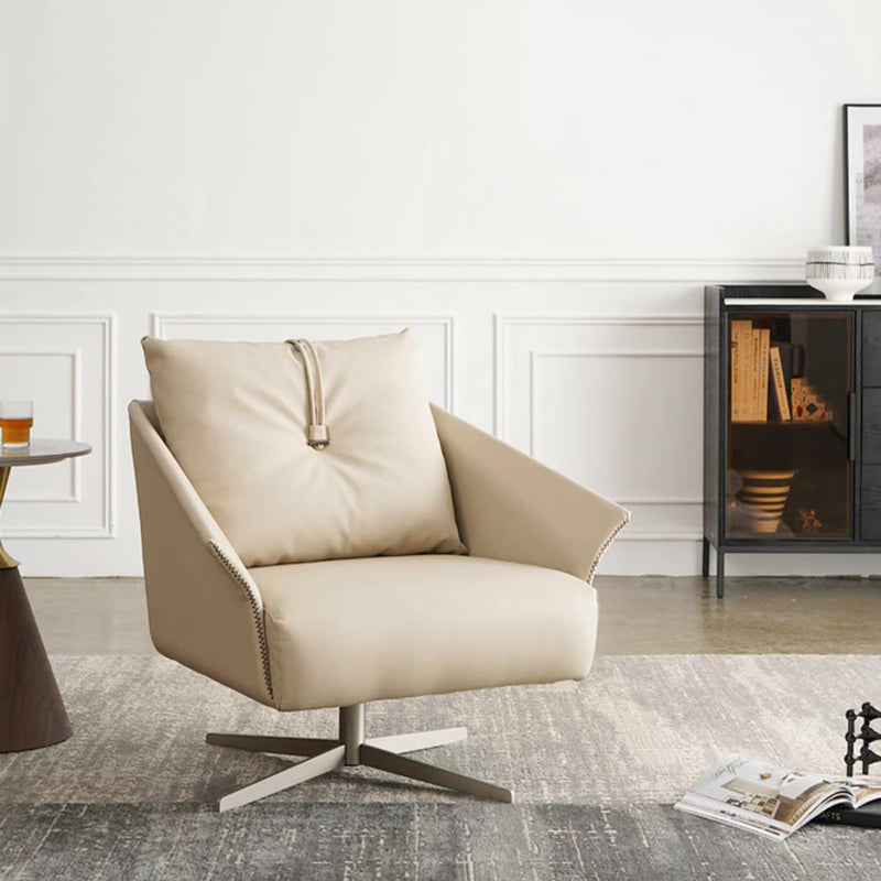Contemporary Nordic Leather Carbon Steel Sponge Cotton Square Swivel Accent Chair Backrest Armrest For Living Room