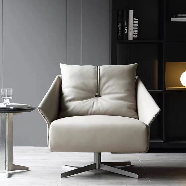 Contemporary Nordic Leather Carbon Steel Sponge Cotton Square Swivel Accent Chair Backrest Armrest For Living Room