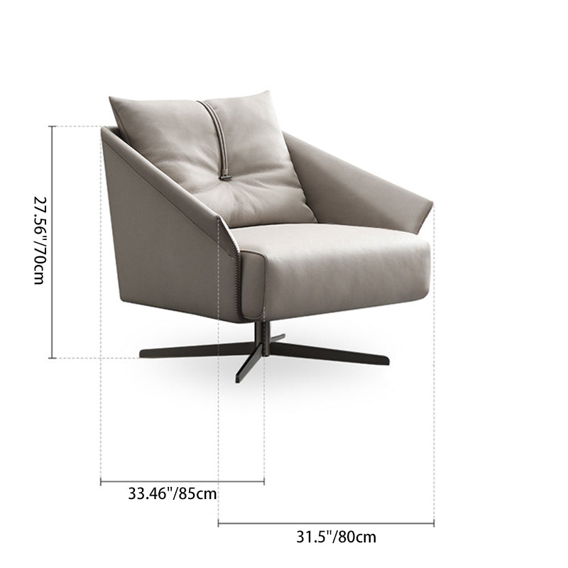 Contemporary Nordic Leather Carbon Steel Sponge Cotton Square Swivel Accent Chair Backrest Armrest For Living Room