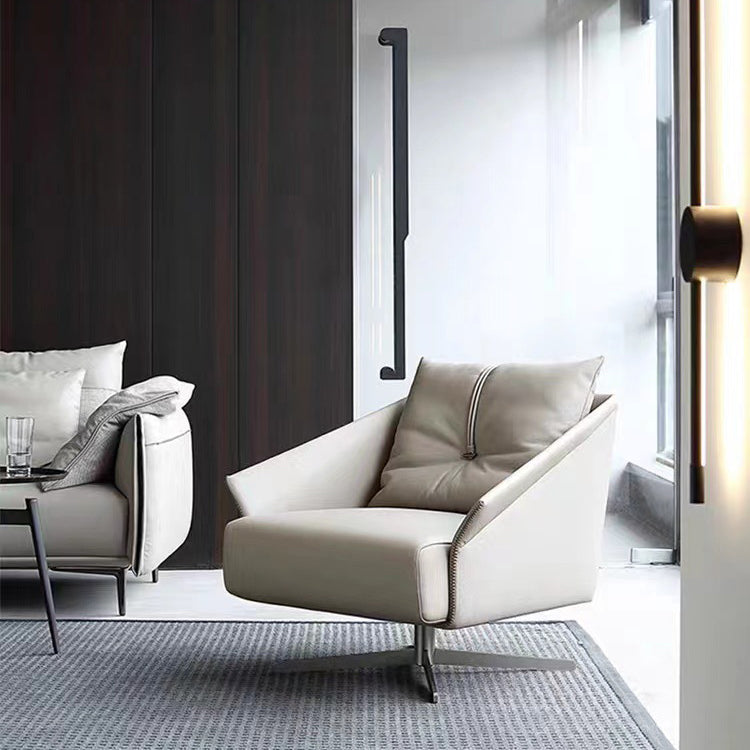 Contemporary Nordic Leather Carbon Steel Sponge Cotton Square Swivel Accent Chair Backrest Armrest For Living Room