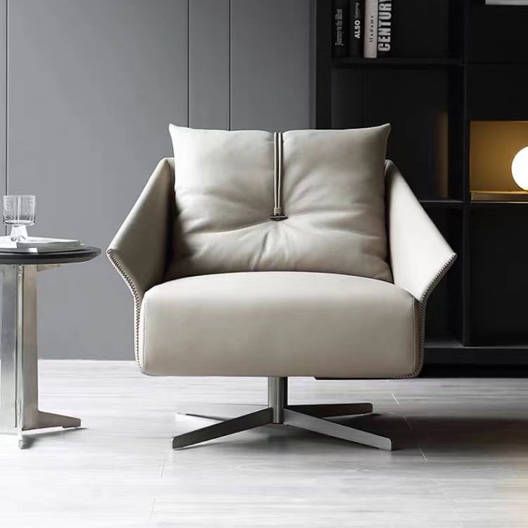 Contemporary Nordic Leather Carbon Steel Sponge Cotton Square Swivel Accent Chair Backrest Armrest For Living Room
