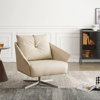 Contemporary Nordic Leather Carbon Steel Sponge Cotton Square Swivel Accent Chair Backrest Armrest For Living Room