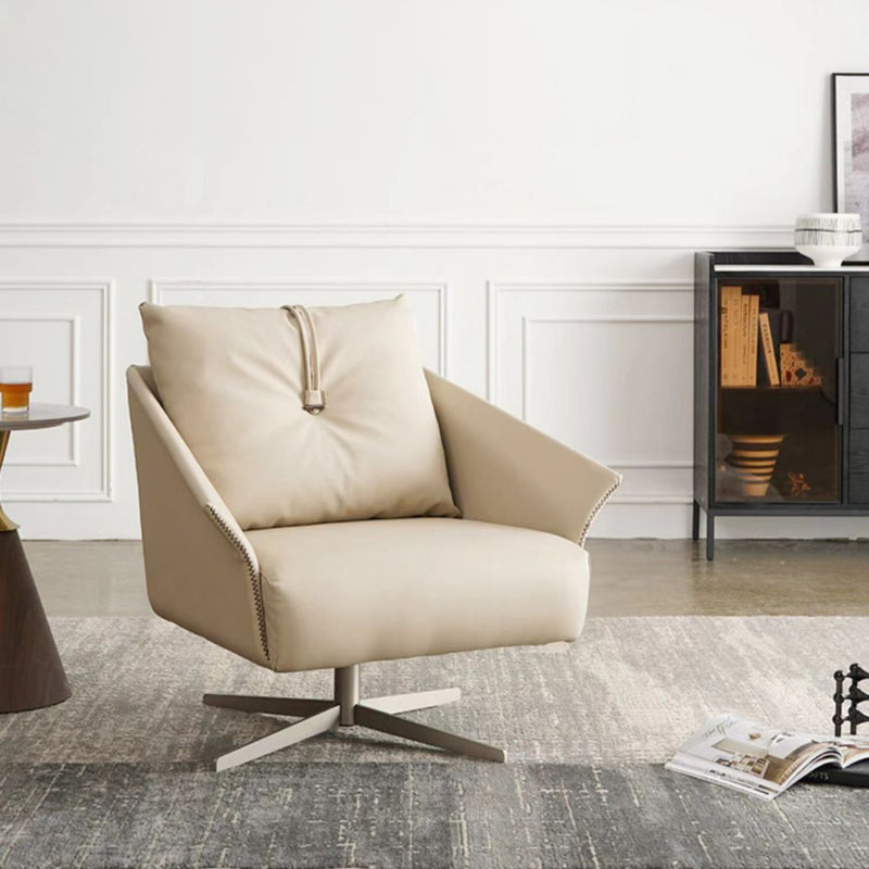 Contemporary Nordic Leather Carbon Steel Sponge Cotton Square Swivel Accent Chair Backrest Armrest For Living Room