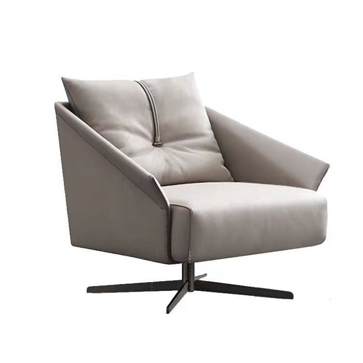 Contemporary Nordic Leather Carbon Steel Sponge Cotton Square Swivel Accent Chair Backrest Armrest For Living Room