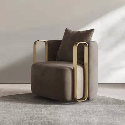 Contemporary Scandinavian Microfiber Leather Velvet Stainless Steel Square Swivel Accent Chair Backrest Armrest For Living Room