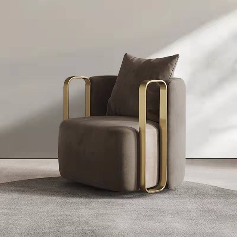 Contemporary Scandinavian Microfiber Leather Velvet Stainless Steel Square Swivel Accent Chair Backrest Armrest For Living Room