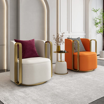 Contemporary Scandinavian Microfiber Leather Velvet Stainless Steel Square Swivel Accent Chair Backrest Armrest For Living Room