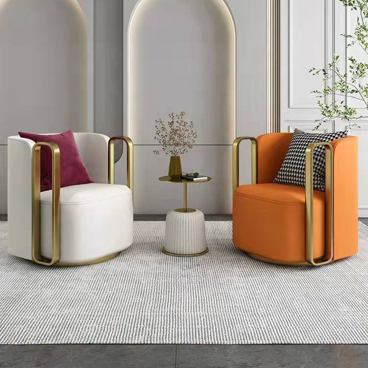 Contemporary Scandinavian Microfiber Leather Velvet Stainless Steel Square Swivel Accent Chair Backrest Armrest For Living Room
