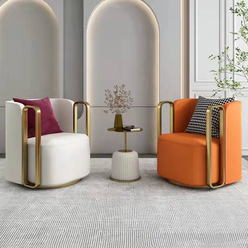 Contemporary Scandinavian Microfiber Leather Velvet Stainless Steel Square Swivel Accent Chair Backrest Armrest For Living Room