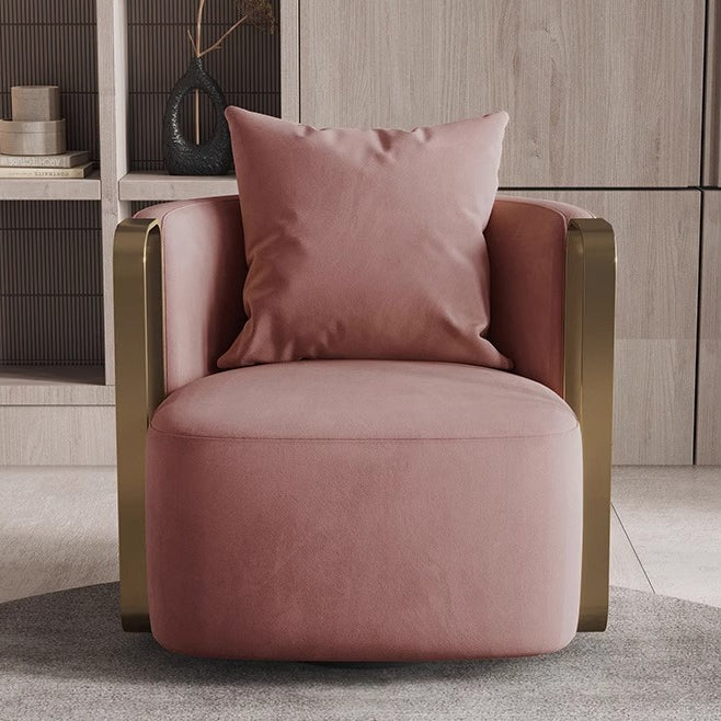 Contemporary Scandinavian Microfiber Leather Velvet Stainless Steel Square Swivel Accent Chair Backrest Armrest For Living Room