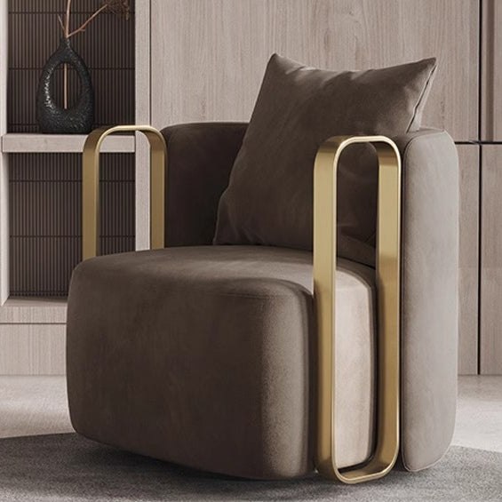 Contemporary Scandinavian Microfiber Leather Velvet Stainless Steel Square Swivel Accent Chair Backrest Armrest For Living Room