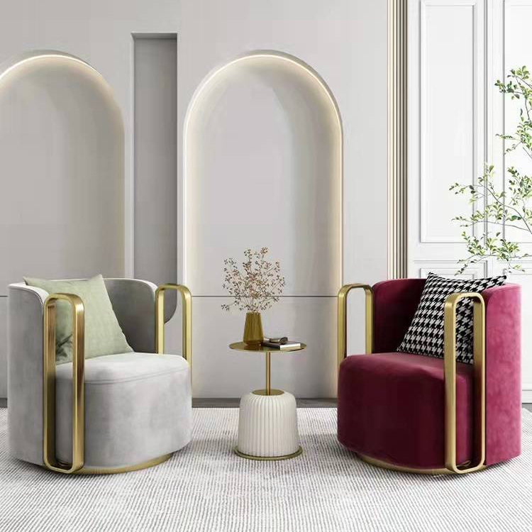 Contemporary Scandinavian Microfiber Leather Velvet Stainless Steel Square Swivel Accent Chair Backrest Armrest For Living Room
