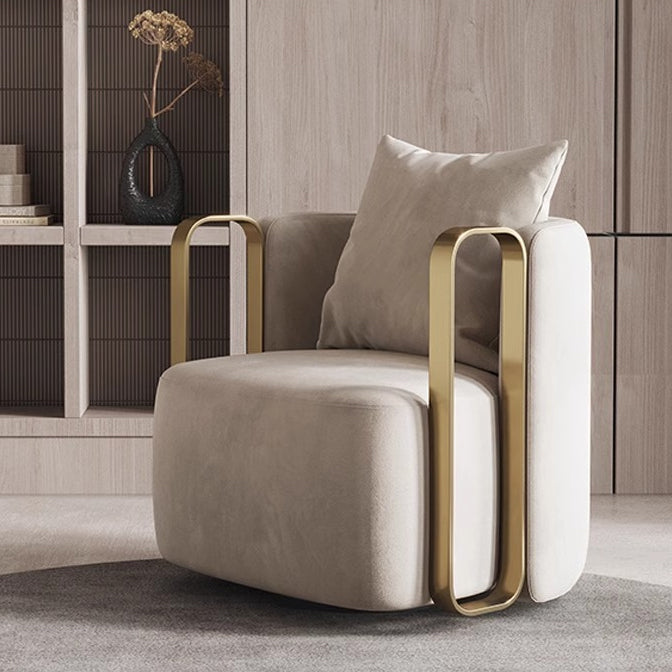 Contemporary Scandinavian Microfiber Leather Velvet Stainless Steel Square Swivel Accent Chair Backrest Armrest For Living Room