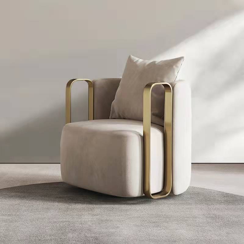 Contemporary Scandinavian Microfiber Leather Velvet Stainless Steel Square Swivel Accent Chair Backrest Armrest For Living Room