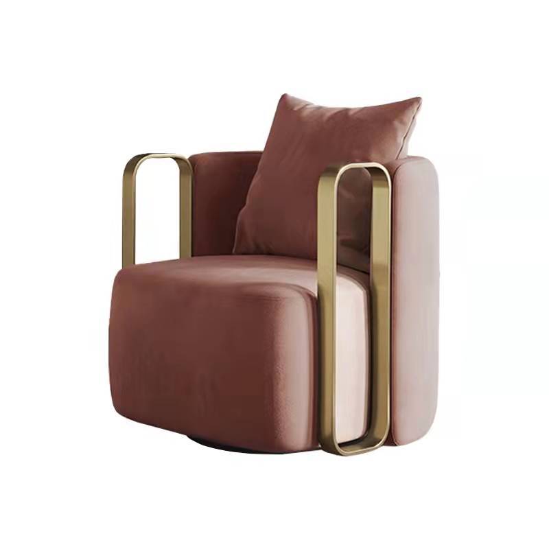 Contemporary Scandinavian Microfiber Leather Velvet Stainless Steel Square Swivel Accent Chair Backrest Armrest For Living Room