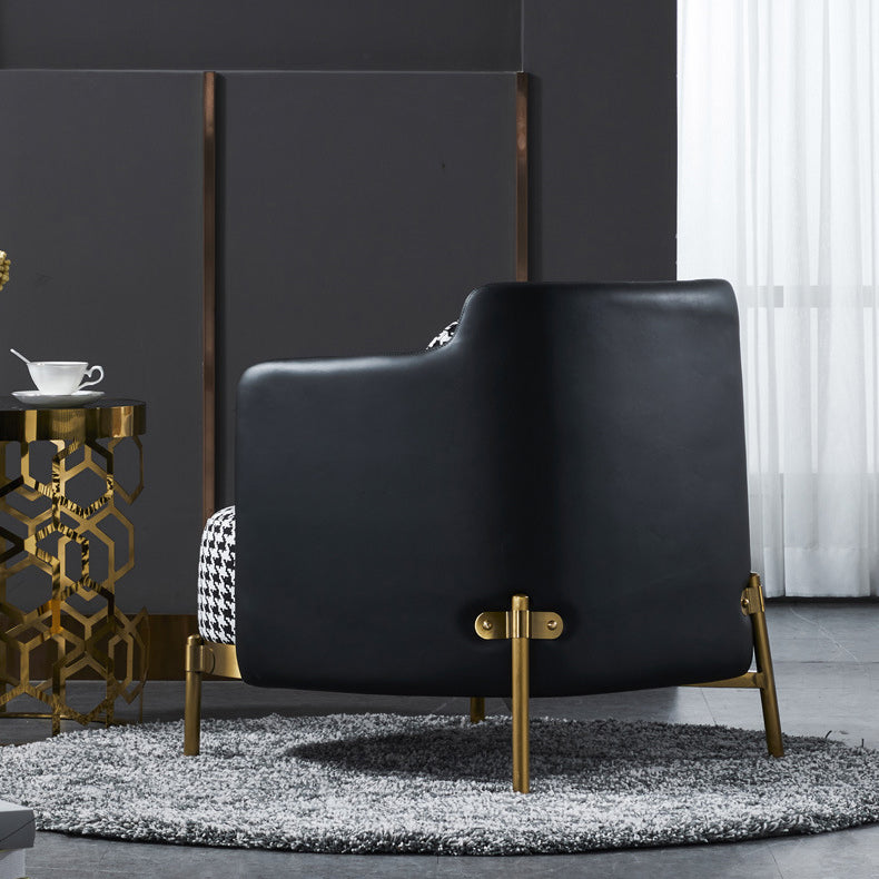 Contemporary Scandinavian Round Kilobird Check Leather Fabric Metal Sponge Accent Chair Backrest Armrest For Living Room