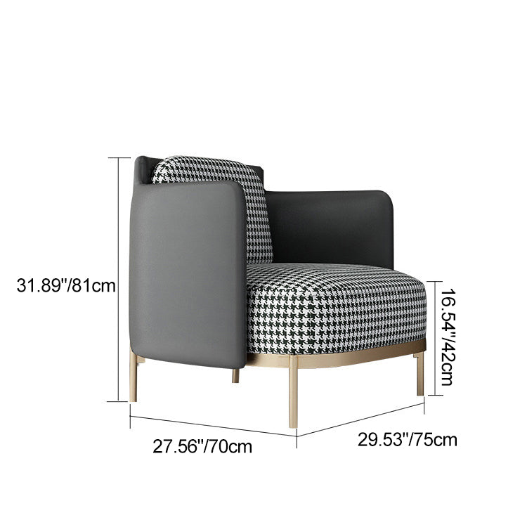 Contemporary Scandinavian Round Kilobird Check Leather Fabric Metal Sponge Accent Chair Backrest Armrest For Living Room