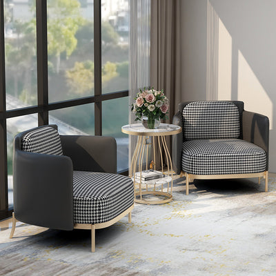Contemporary Scandinavian Round Kilobird Check Leather Fabric Metal Sponge Accent Chair Backrest Armrest For Living Room