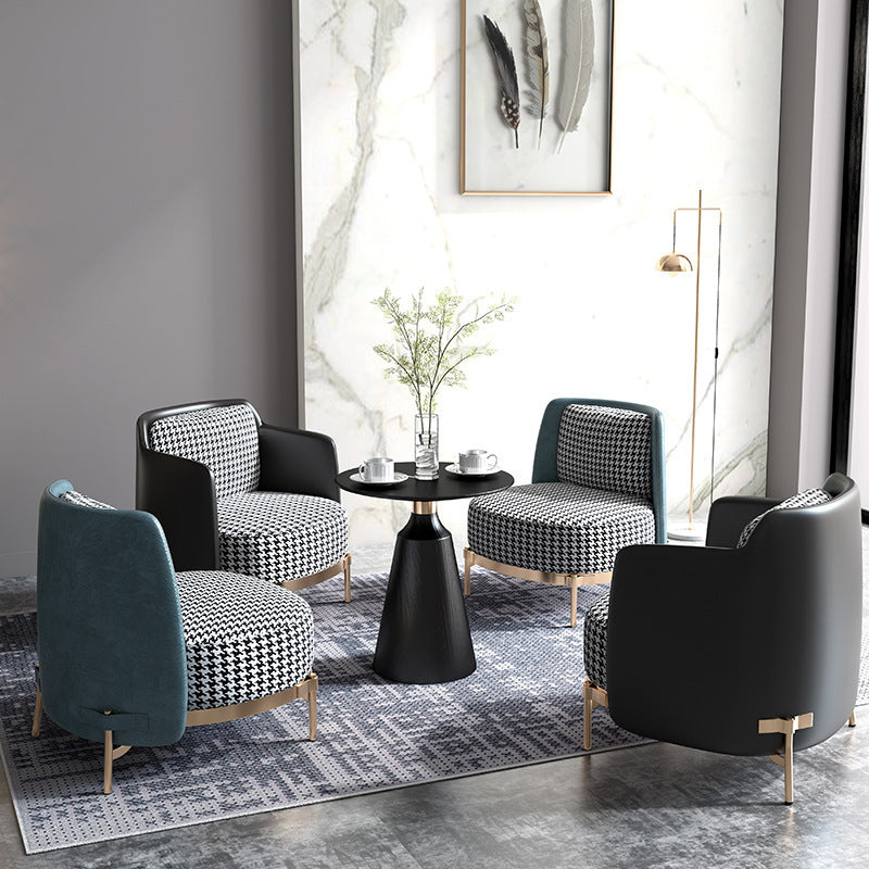 Contemporary Scandinavian Round Kilobird Check Leather Fabric Metal Sponge Accent Chair Backrest Armrest For Living Room
