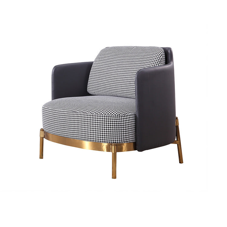 Contemporary Scandinavian Round Kilobird Check Leather Fabric Metal Sponge Accent Chair Backrest Armrest For Living Room