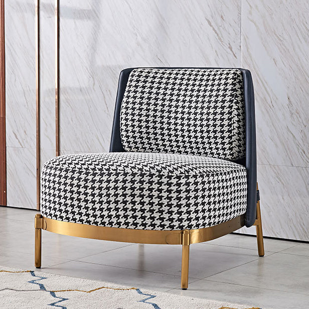 Contemporary Scandinavian Round Kilobird Check Leather Fabric Metal Sponge Accent Chair Backrest Armrest For Living Room