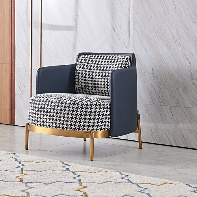 Contemporary Scandinavian Round Kilobird Check Leather Fabric Metal Sponge Accent Chair Backrest Armrest For Living Room
