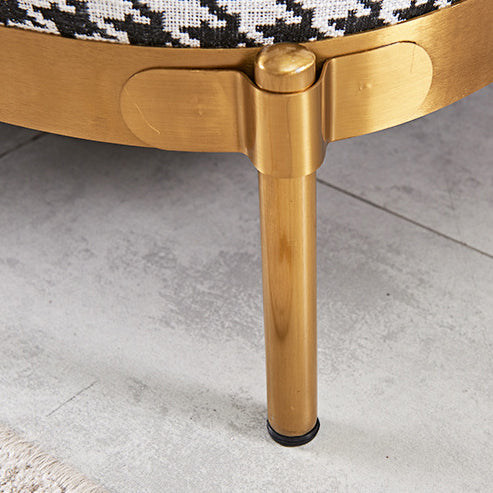 Contemporary Scandinavian Round Kilobird Check Leather Fabric Metal Sponge Accent Chair Backrest Armrest For Living Room