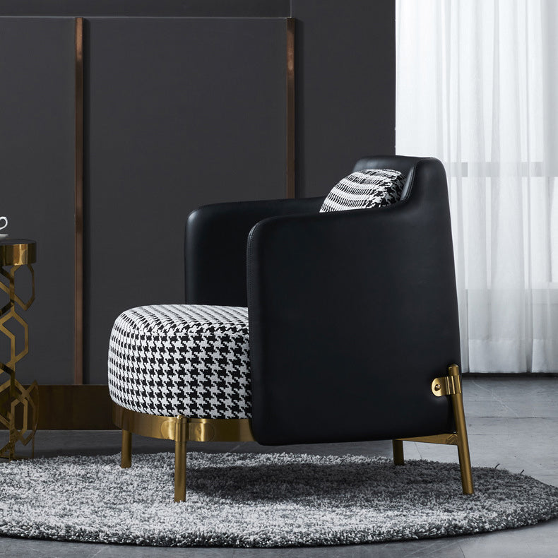Contemporary Scandinavian Round Kilobird Check Leather Fabric Metal Sponge Accent Chair Backrest Armrest For Living Room