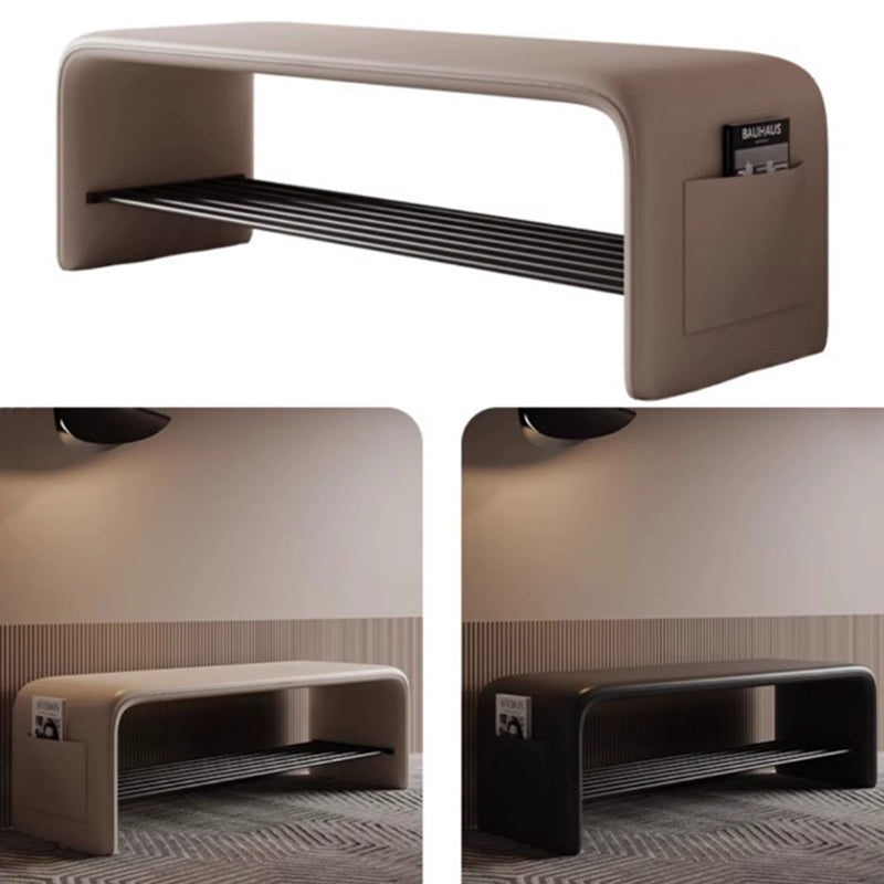 Modern Simplicity Leather Carbon Steel Rectangular Shoe Shelf Bench 2-Tier Storage For Entryway