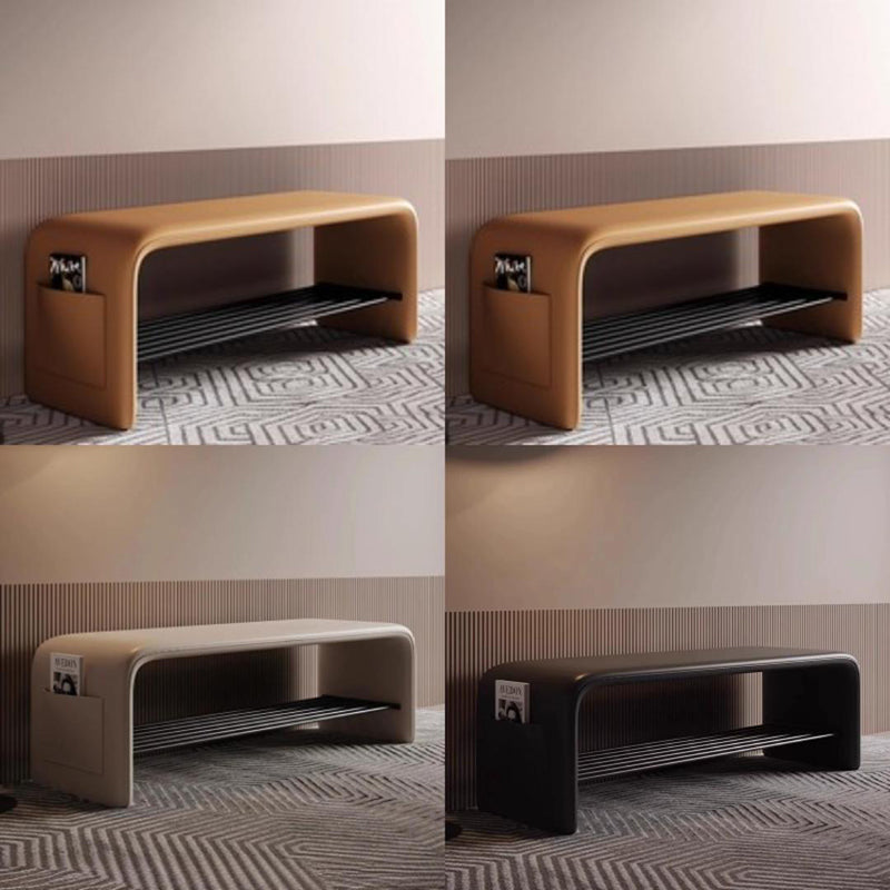 Modern Simplicity Leather Carbon Steel Rectangular Shoe Shelf Bench 2-Tier Storage For Entryway
