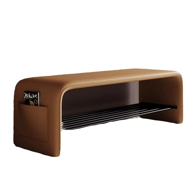 Modern Simplicity Leather Carbon Steel Rectangular Shoe Shelf Bench 2-Tier Storage For Entryway