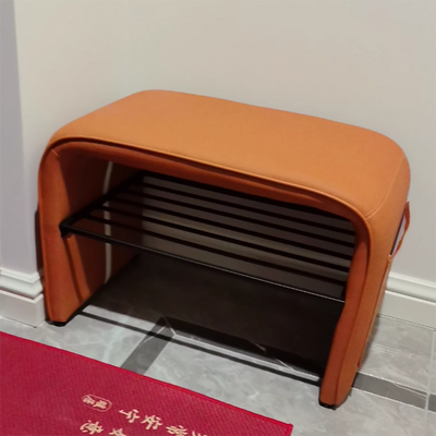 Modern Simplicity Leather Carbon Steel Rectangular Shoe Shelf Bench 2-Tier Storage For Entryway