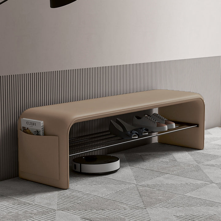 Modern Simplicity Eco-friendly Synthetic Leather Carbon Steel Rectangular Shoe Shelf Bench 2-Tier Storage For Entryway