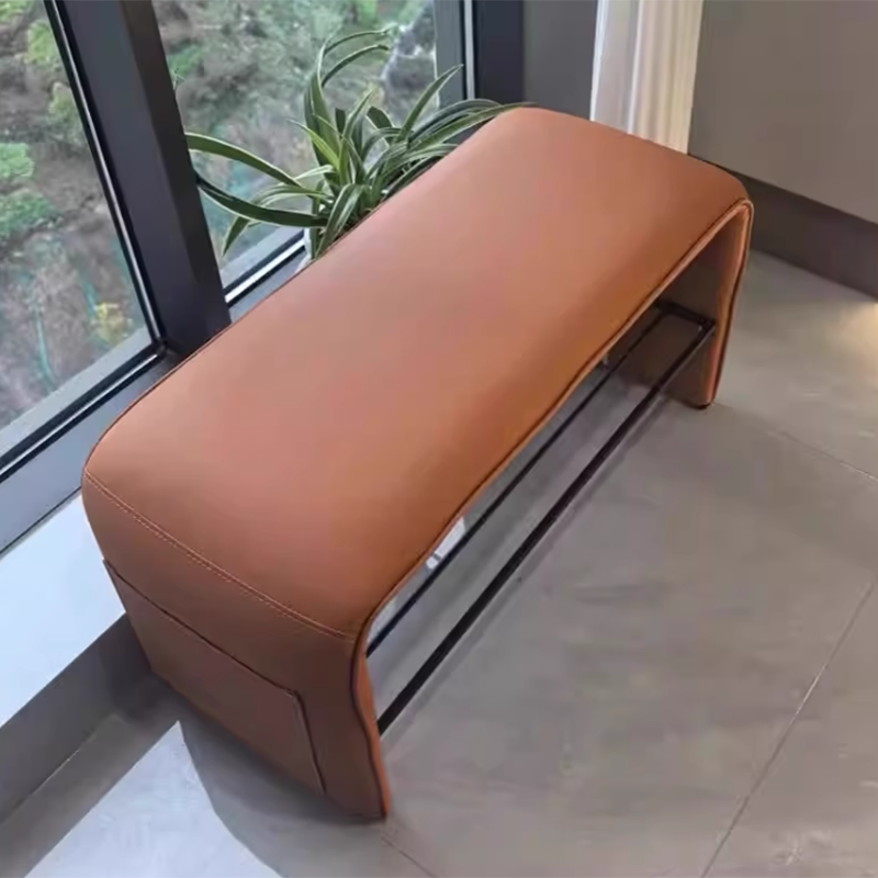 Modern Simplicity Leather Carbon Steel Rectangular Shoe Shelf Bench 2-Tier Storage For Entryway