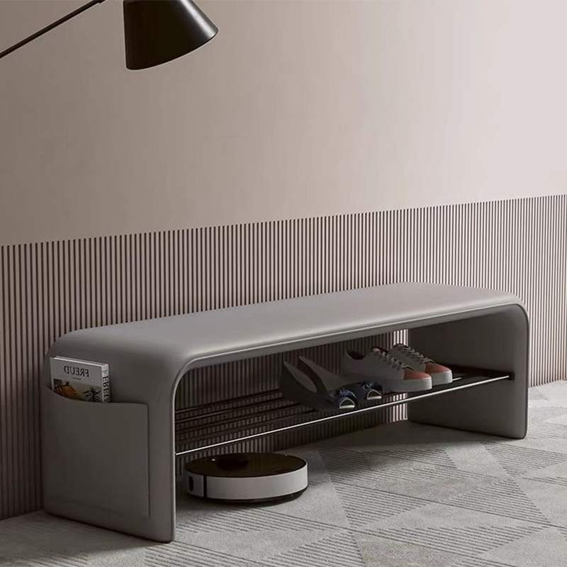 Modern Simplicity Leather Carbon Steel Rectangular Shoe Shelf Bench 2-Tier Storage For Entryway