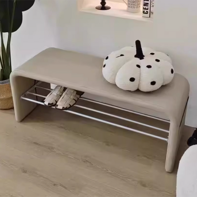 Modern Simplicity Leather Carbon Steel Rectangular Shoe Shelf Bench 2-Tier Storage For Entryway