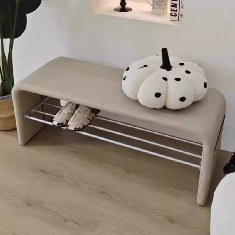 Modern Simplicity Leather Carbon Steel Rectangular Shoe Shelf Bench 2-Tier Storage For Entryway