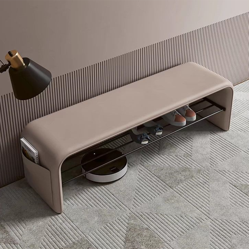 Modern Simplicity Leather Carbon Steel Rectangular Shoe Shelf Bench 2-Tier Storage For Entryway